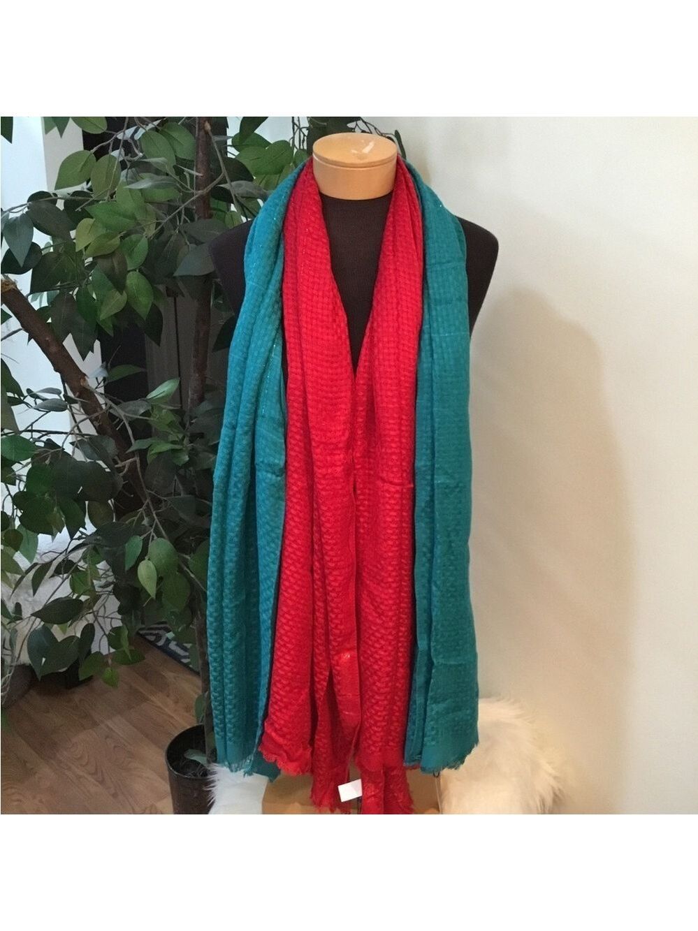 Apt 9 Basket Weave Lurex Pashmina oblong scarfs set of two red & blue